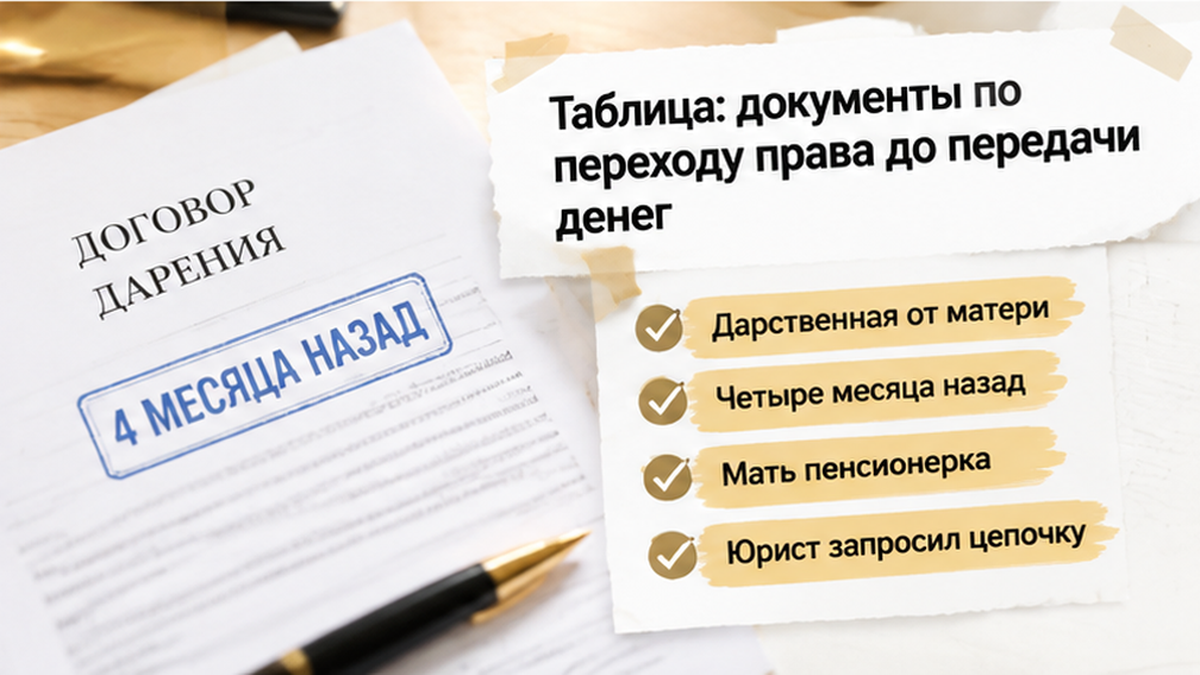 реалистичный кадр (без лица хоста) к разделу «Таблица: документы по переходу права до передач…» в Тюмени — иллюстрация к кейсу о сделке.