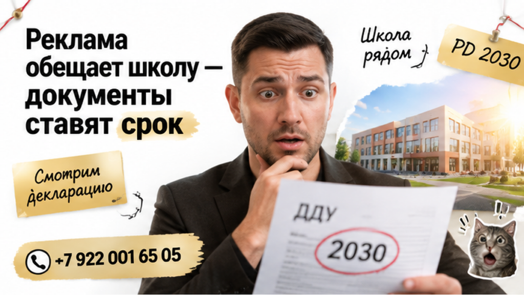 Школа в рекламе ЖК — в декларации 2030, ДДУ не подписали: что проверить в договоре и эскроу до подписи.