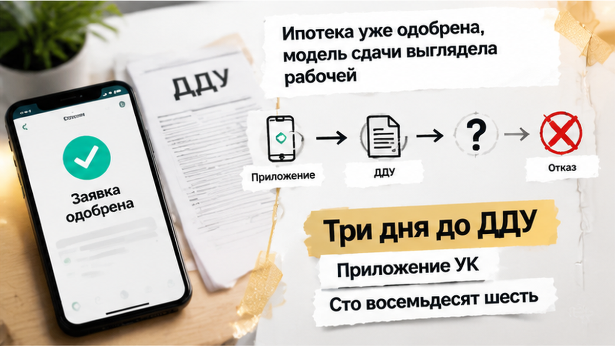 реалистичный кадр (без лица хоста) к разделу «Ипотека уже одобрена, модель сдачи выглядела ра…» в Тюмени — иллюстрация к кейсу о сделке.