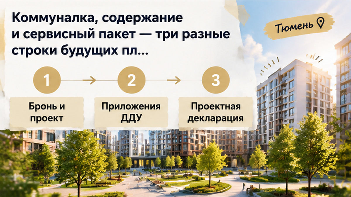 нумерованный процесс / таймлайн по новостройке в Тюмени: Бронь и проект, Приложения ДДУ, Проектная декларация — иллюстрация к разбору сделки