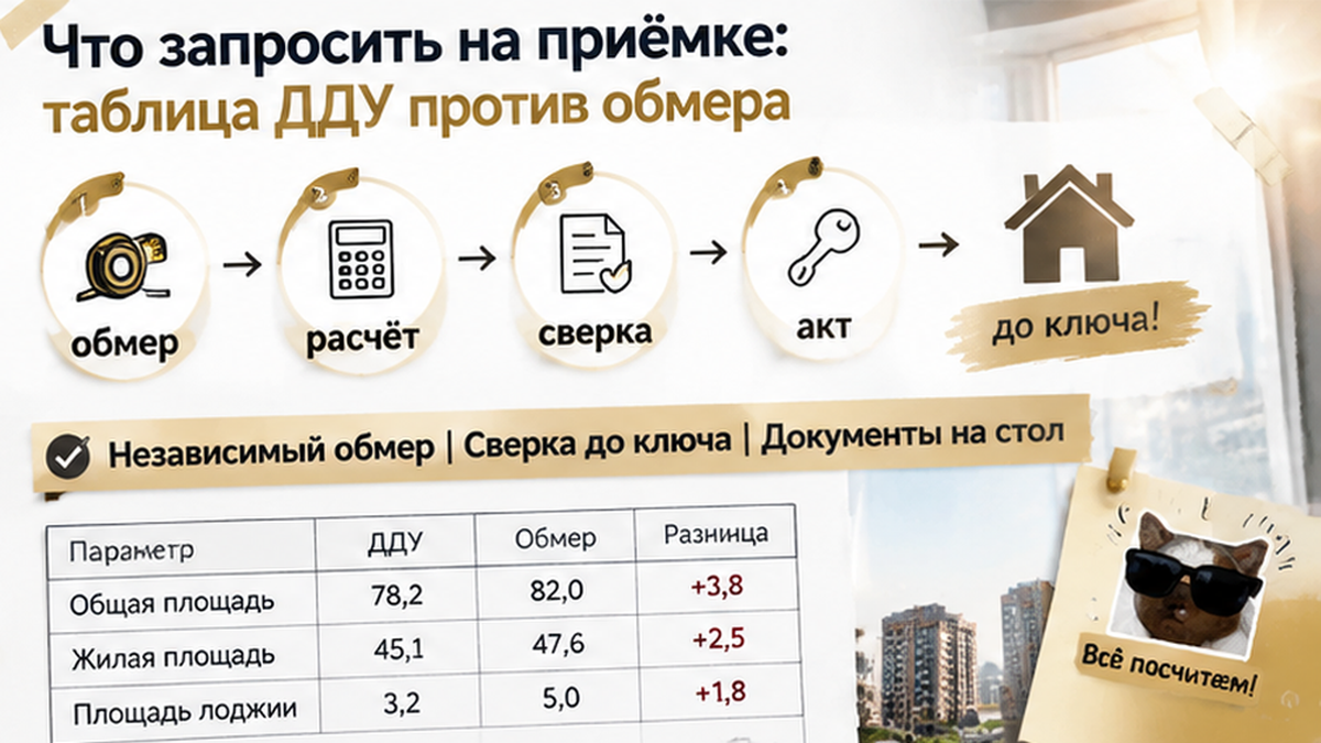 график / шкала сроков по новостройке в Тюмени: Независимый обмер, Сверка до ключа, Документы на стол — иллюстрация к разбору сделки.