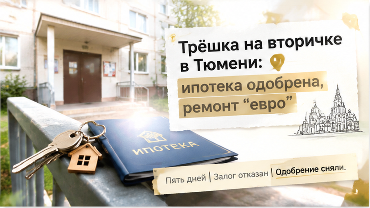 реалистичный кадр (без лица хоста) к разделу «Трёшка на вторичке в Тюмени: ипотека одобрена,…» в Тюмени — иллюстрация к кейсу о сделке.