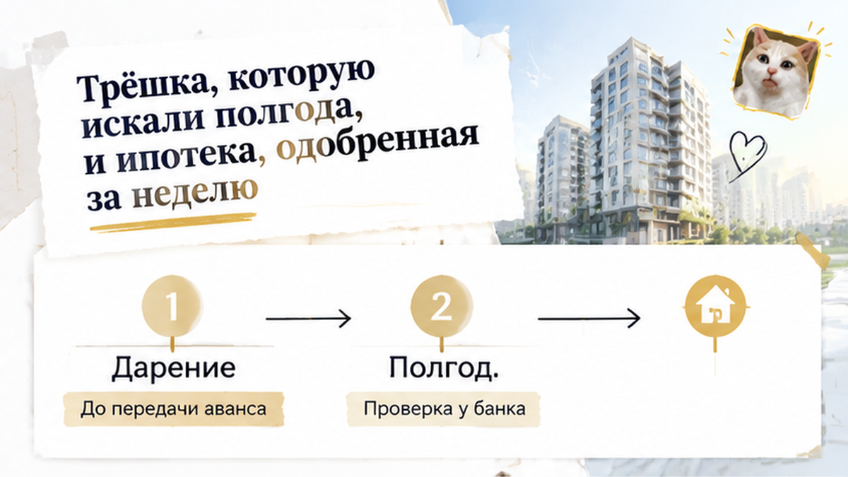 нумерованный процесс / таймлайн по новостройке в Тюмени: До передачи аванса, Проверка у банка — иллюстрация к разбору сделки.