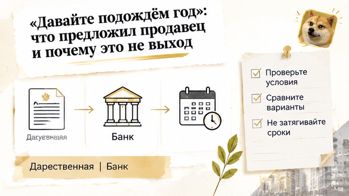 схема устройства механизма по новостройке в Тюмени: Дарственная, Банк — иллюстрация к разбору сделки.